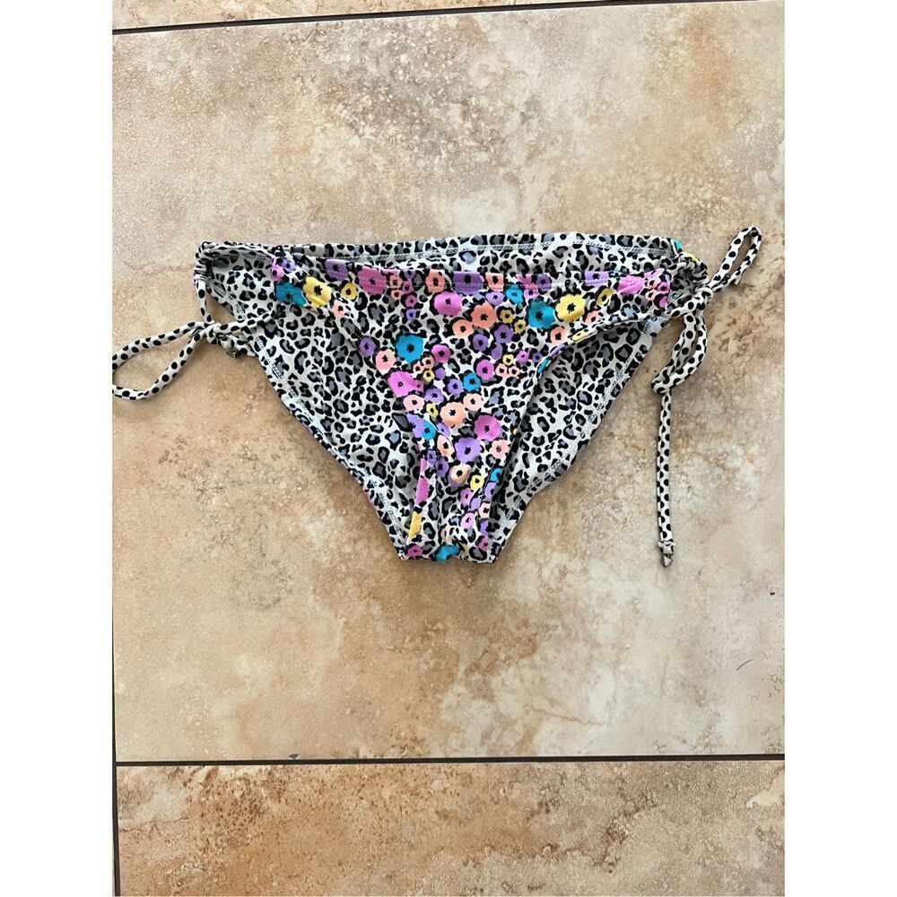 Vintage Y2K Shabby Chic Floral/Leopard Tie Reversible Bikini Bottom Swim Suit S